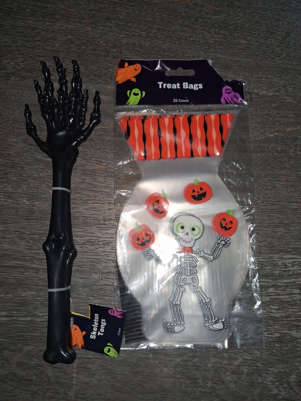 Treat Bags - Halloween Skeleton Pumpkin Design - Orange and White